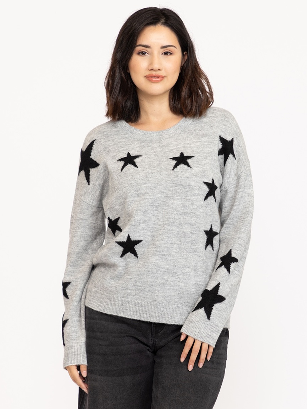 Magaschoni Gray Star-Print Crewneck Sweater - Women's